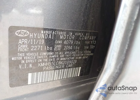 2019 Hyundai Elantra Gt N Line z USA, uszkodzony, nr VIN KMHH55LC8KU109028